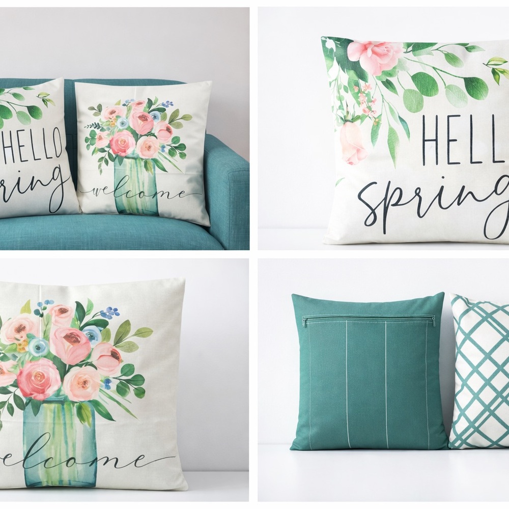 Spring Farmhouse Declaration Small Pillow Cover Set Welcome and Hello Spring.